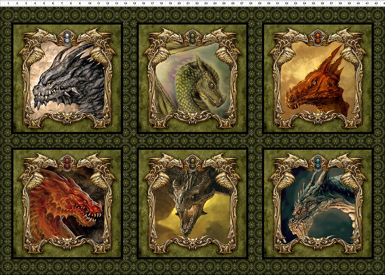 Panel - In The Beginning Fabrics - Steampunk Menagerie - "Dragons" - 29"x43" - 100% Cotton