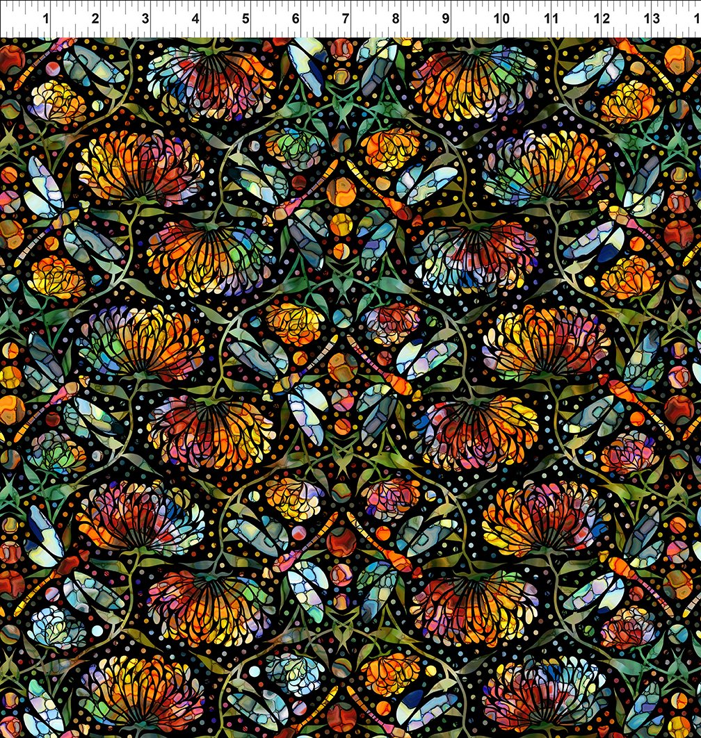 44" In The Beginning Fabrics - Dear Clara - "Stained Glass Dragonflies" - 100% Cotton