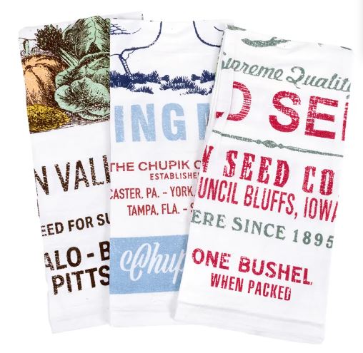Moda -Tea Towels- "Farm and Garden" -Set of Three Farm and Garden Tea Towels features coordinating prints from Cathe Holden's Farm and Garden collection for Moda Fabrics