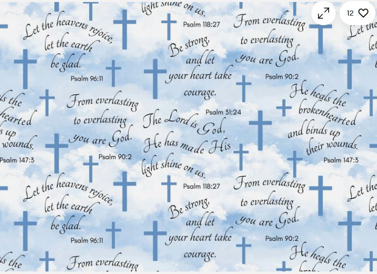 44" - "Faithful Psalms Clouds" - 100% Cotton