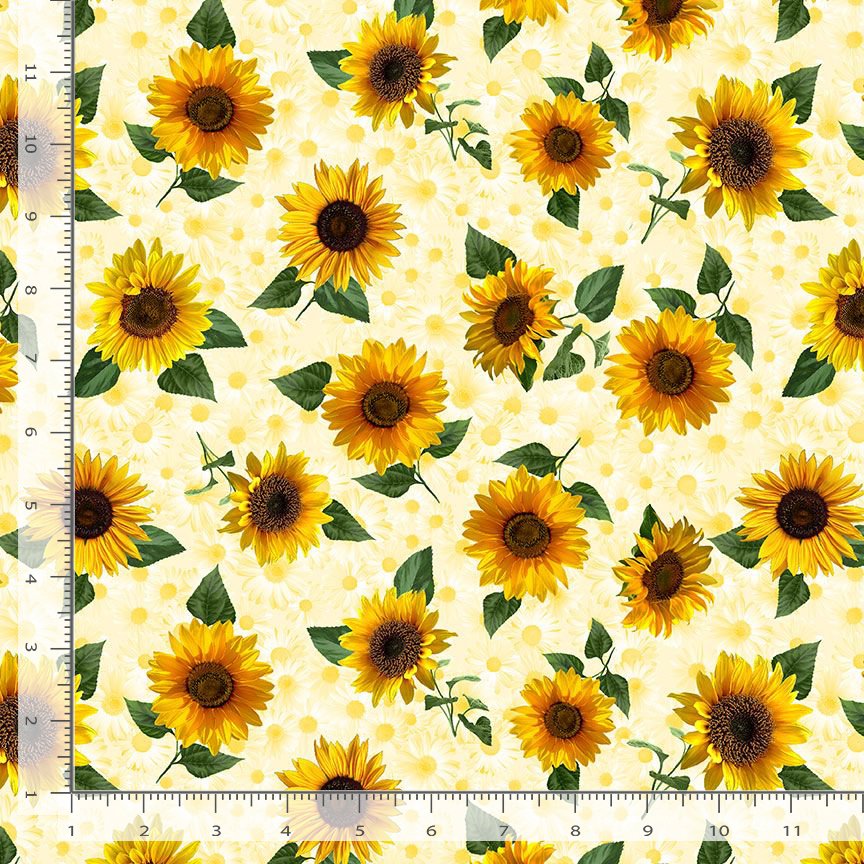 44" -Timeless Treasures TOSSED PRETTY SUNFLOWERS - 100% Cotton