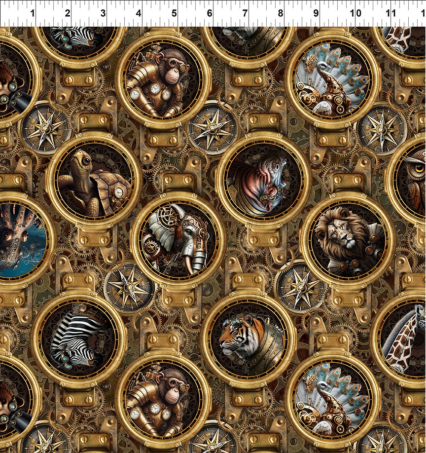 44" In The Beginning Fabrics - Steampunk Menagerie - "Portraits" - 100% Cotton
