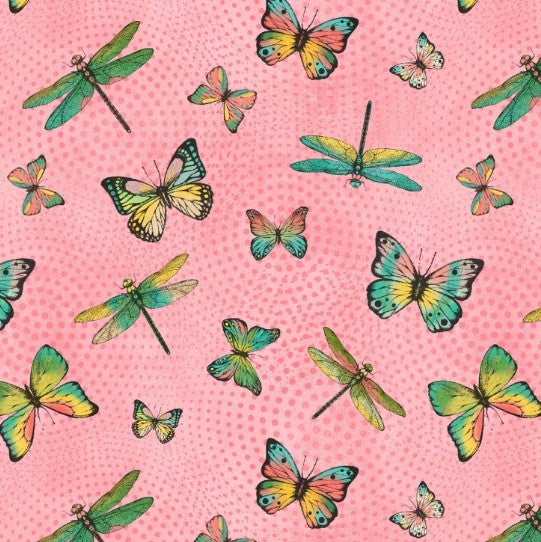 44" - Blank Quilting - Butterflies and Dragonflies - "Pink" - 100% Cotton