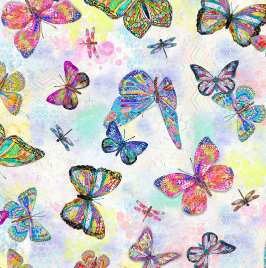 44"  - Windham Fabrics -  "Butterflies"  - Multi-Color - 100% Cotton
