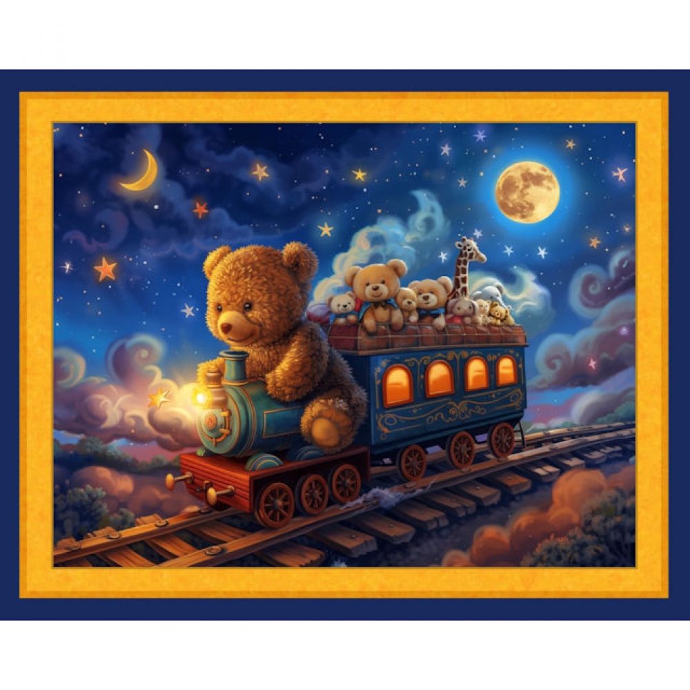 Panel -"Choo Choo Teddy" - Nursery Panel - 36"x 44"- 100% Cotton