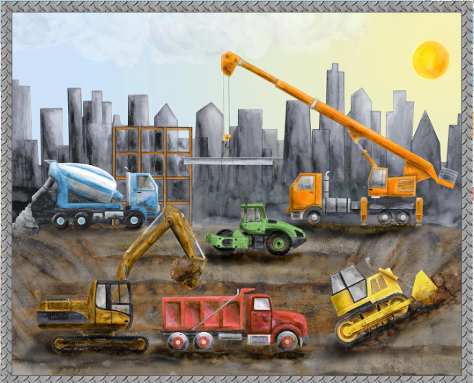 44"- Panel - Blank Quilting - "Multi Construction Equipment Panel 36 Inch repeat" - 100% Cotton