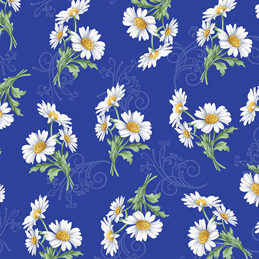 44"- Benartex - "Daisy Scroll - Royal" - 100% Cotton