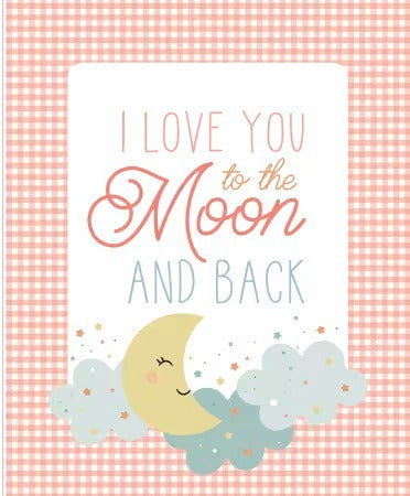 Riley Blake- Love You To The Moon Panel - Coral- Flannel - 100% Cotton 44"x36"