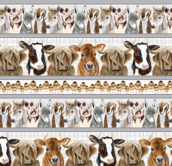 44" -Blank Quilting-"Farm Animal Stripe" - 100% Cotton