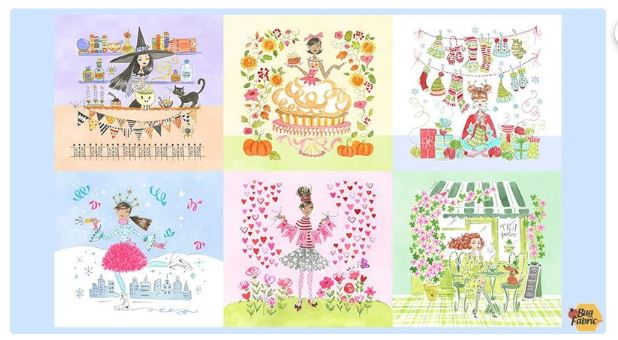 Panel - Free Spirit "Calendar Girls" - 22"x 44"- 100% Cotton