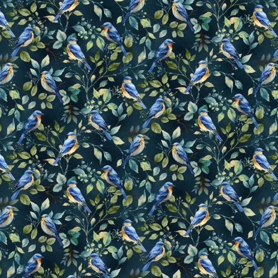 44" - Henry Glass - "Blue Birds" - 100% Cotton