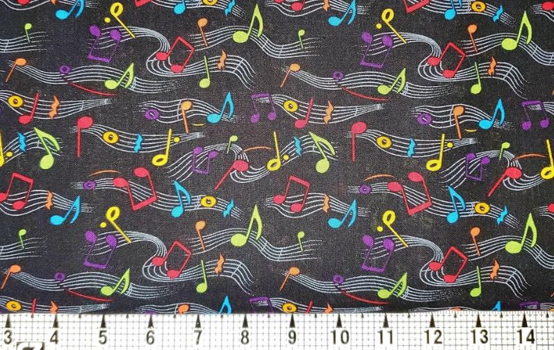 44"-Hi-Fashion Fabrics "Music Notes" Tossed 100% cotton