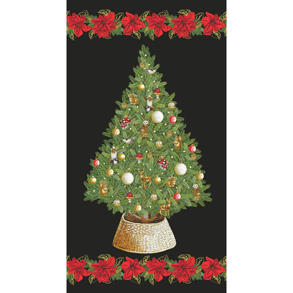 Panel - Robert Kauffman - "Holiday Flourish - Forest Glen" Black - 24"x44"- 100% Cotton