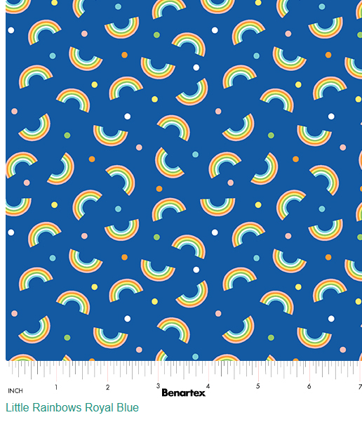 44"- Benartex - Little Rainbows - Royal Blue - 100% Cotton