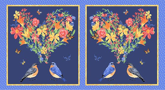 Panel - Andover Fabrics "Love Birds" - Pillow Panel - 22"x 44"- 100% Cotton