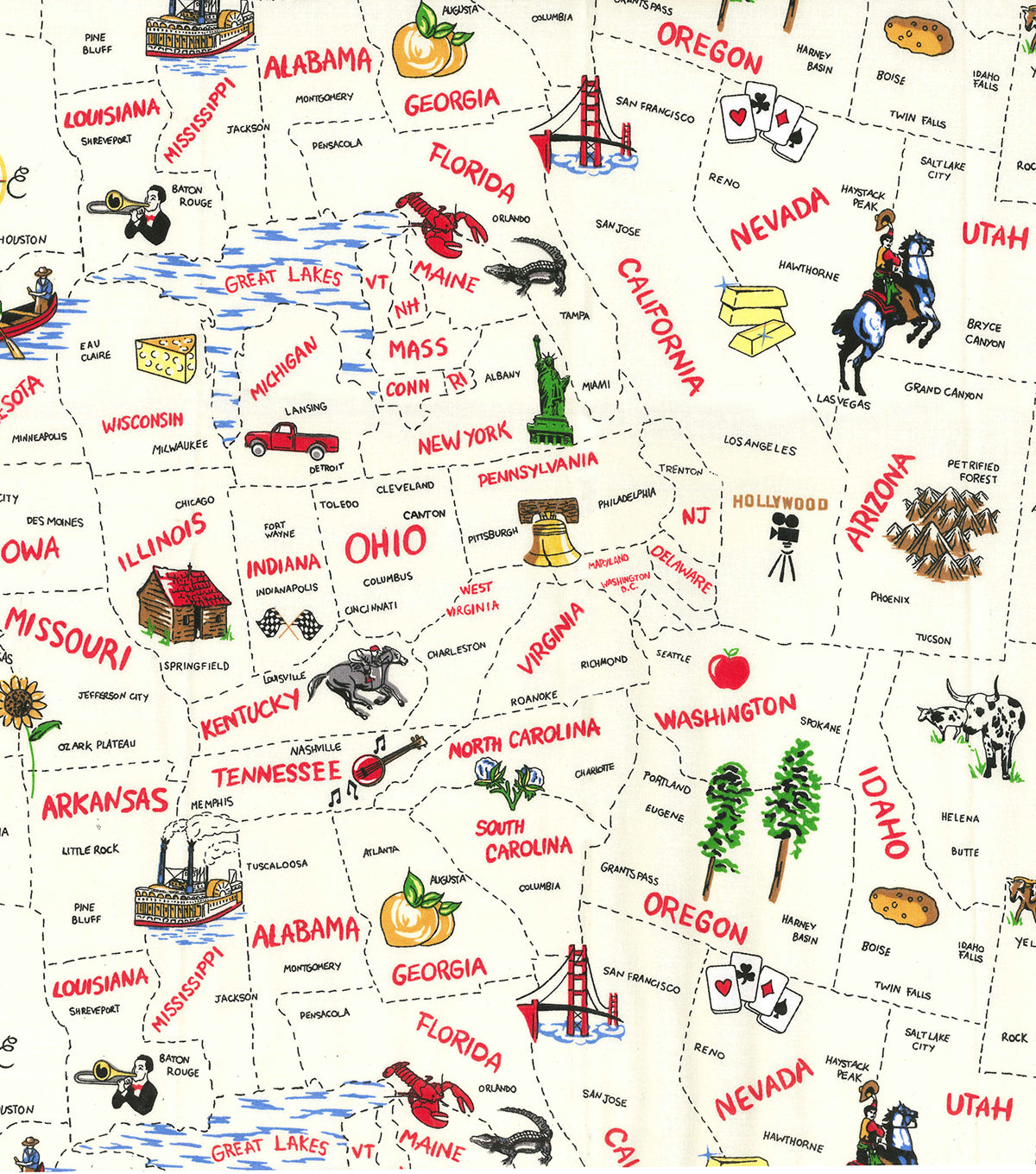 44"-Fabric Traditions -Map of States-100%-cotton