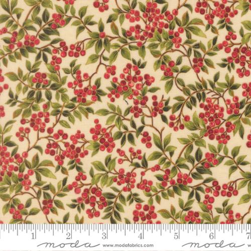44" - Moda - "Merry Manor Metallic" Hollyberry Christmas Berries - Cream - 100% Cotton