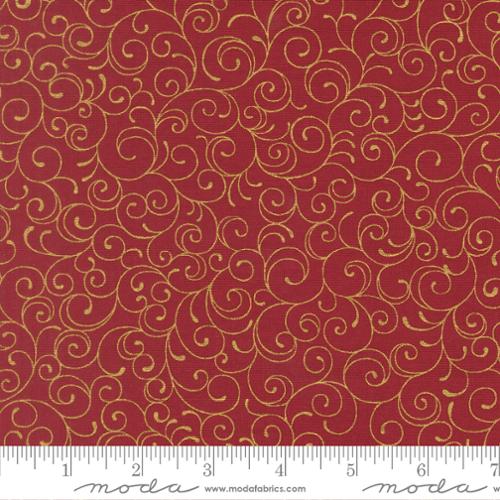 44" - Moda - "Merry Manor Metallic" Swirls - Crimson - 100% Cotton