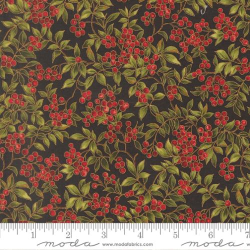 44" - Moda - "Merry Manor Metallic" - Hollyberry Christmas Berries - Ebony - 100% Cotton