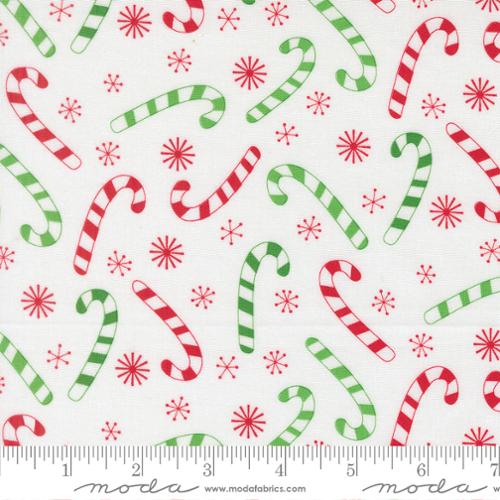 44" - Moda - "Snow Time - Candy Canes - White - 100% Cotton