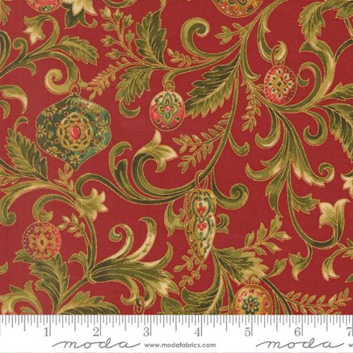 44" - Moda - "Merry Manor Metallic" -Twinkling Vine - Crimson - 100% Cotton