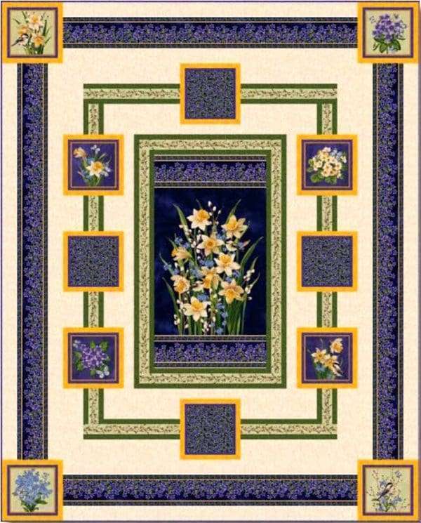 "Natures Affair" Blocks Panel - Henry Glass-24x44l-100%-cotton