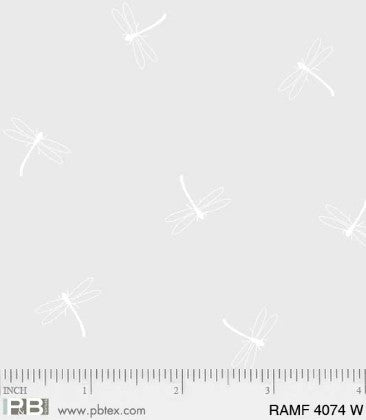 44" - P&B Textiles - Ramblings Fun - "Dragonflies" - White on White - 100% Cotton