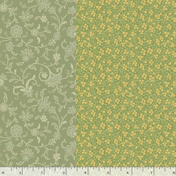 44" - Marcus Fabrics - "Kathleens Story" Green - 100% Cotton