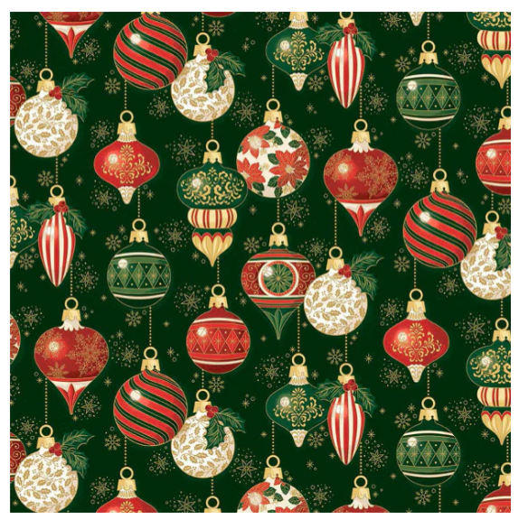 44" - Riley Blake - "Ornaments Green Foil" - 100% Cotton