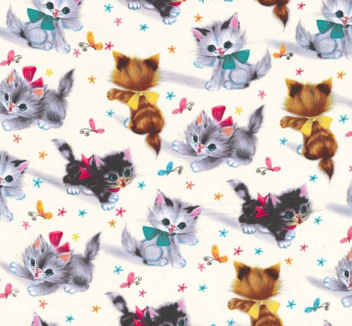 44" - Michael Miller - Retro Kitties - "Cream" - 100% Cotton