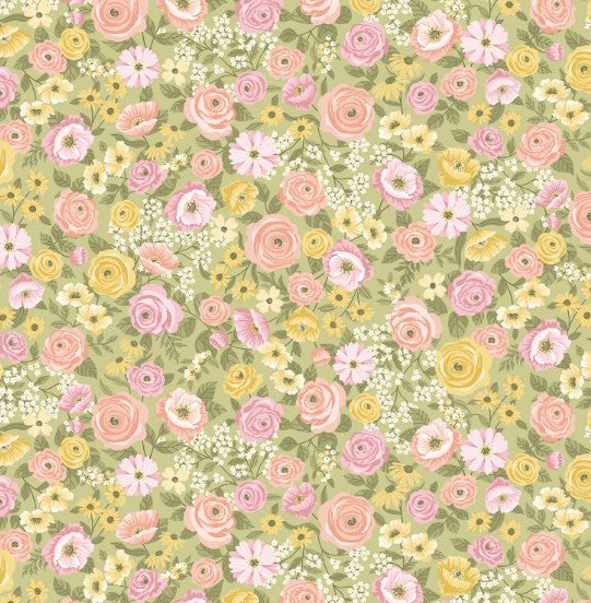 44" - Studio e - "Celadon Multi Floral" - 100% Cotton