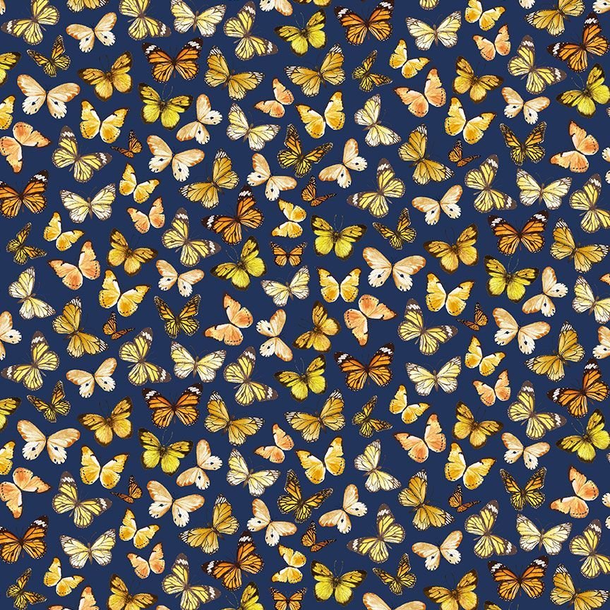 44" -Timeless Treasures -"Butterflies" Navy - 100% Cotton