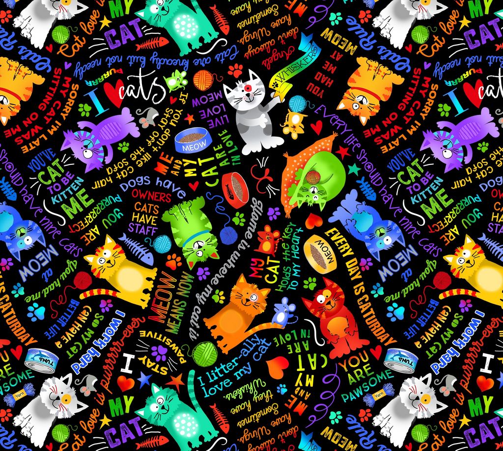 44" Timeless Treasures "I Love My Cat Sayings" - 100% Cotton