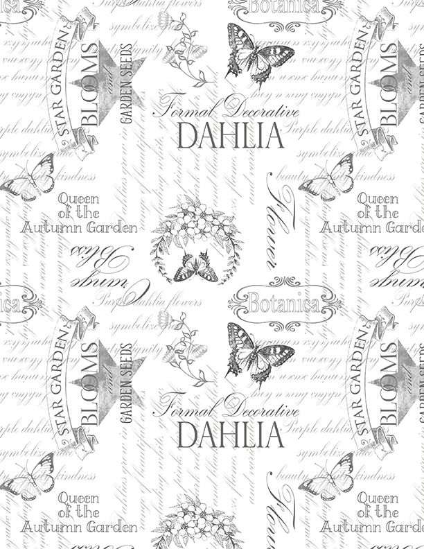 44"- Wilmington Prints "Dahlia Botannica" - White - 100% Cotton