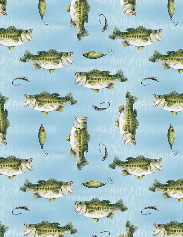 44" - Wilmington Prints - Reeled In- "Fish Toss" - Blue - 100% Cotton
