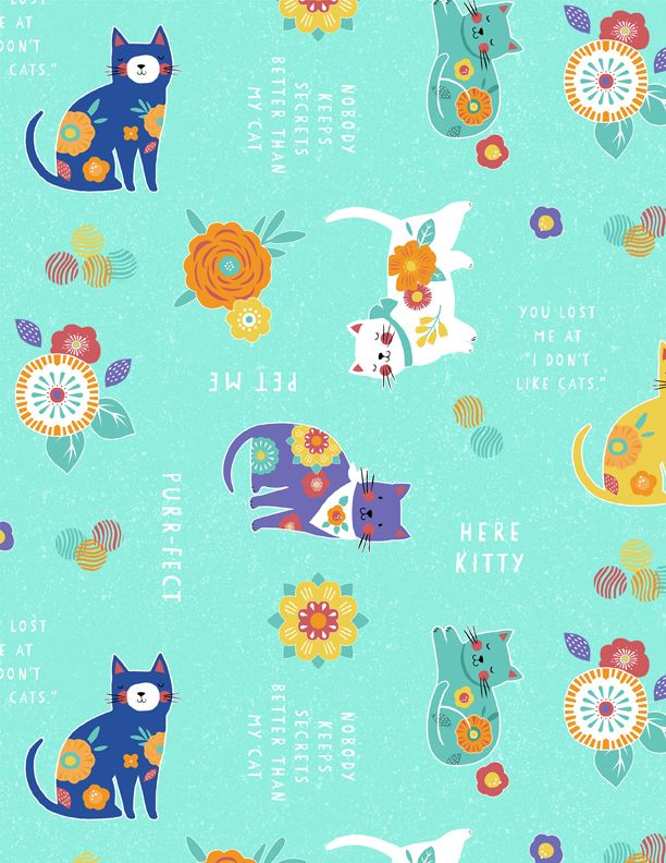 44"- Wilmington Prints - "Fe-Line Frisky" All-Over -100% Cotton