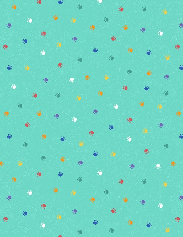 44"- Wilmington Prints - "Fe-Line Frisky" Paw PrintsTeal -100% Cotton