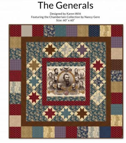 Panel -Windham Fabrics - Chamberlin Collection - Union Generals - 100% Cotton Quilt Panel 18"x42"