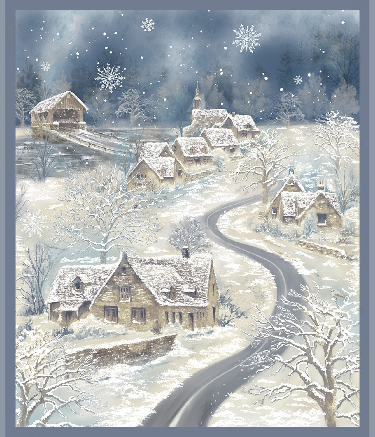 Panel -Windham Fabrics - Winter Whisper - Winter Town - 100% Cotton Quilt Panel 35"x42"