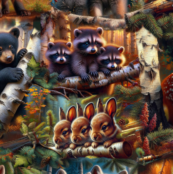 44" - Blank Quilting - "Babies in the Wild" -Brown Baby Animals - 100% Cotton