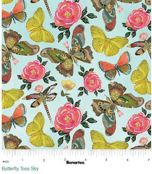 44"- Benartex - Butterfly Toss - Sky - 100% Cotton