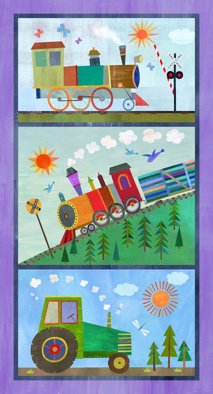 Michael Miller - Chugga Chuga Track Panel - 100% Cotton 24"x44"