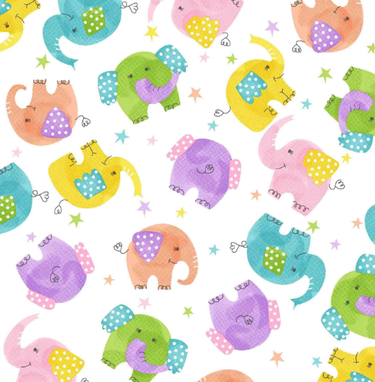 44" - Flannel - Elephants- 100% Cotton
