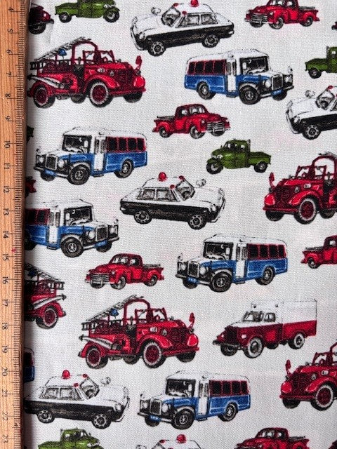43" - SevenBerry - "Emergency Vehicles" - White - 100% Cotton