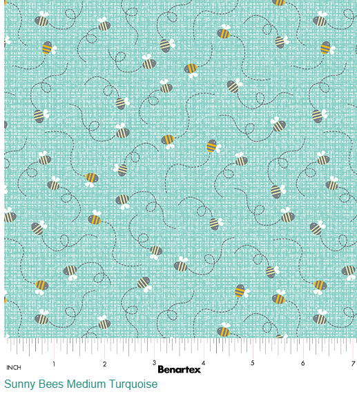 44" - Benartex - "Sunny Bees"- Turquoise - 100% Cotton