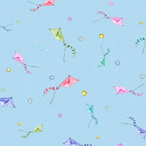 44" - "P&B Textiles - Whiskerville Kite Toss - Blue - 100% Cotton
