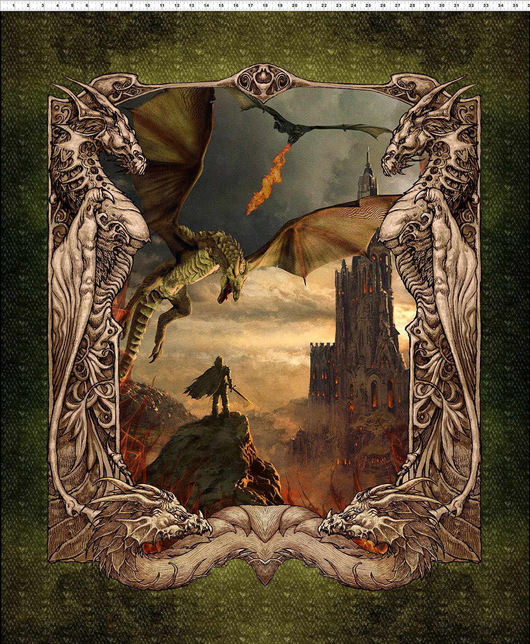 Panel -  In The Beginning Fabrics -  Dragons  - "Knight Quest" -  36"x43" - 100% Cotton