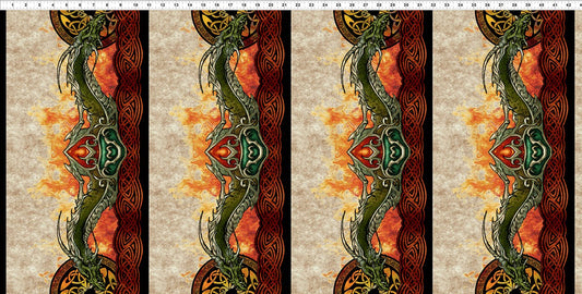 44" In The Beginning Fabrics -  The Ancients  - "Dragon Border" -  100% Cotton
