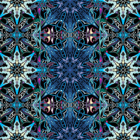 44"  - Benartex-  " Electric Lace Butterfly"  Blue -  100% Cotton