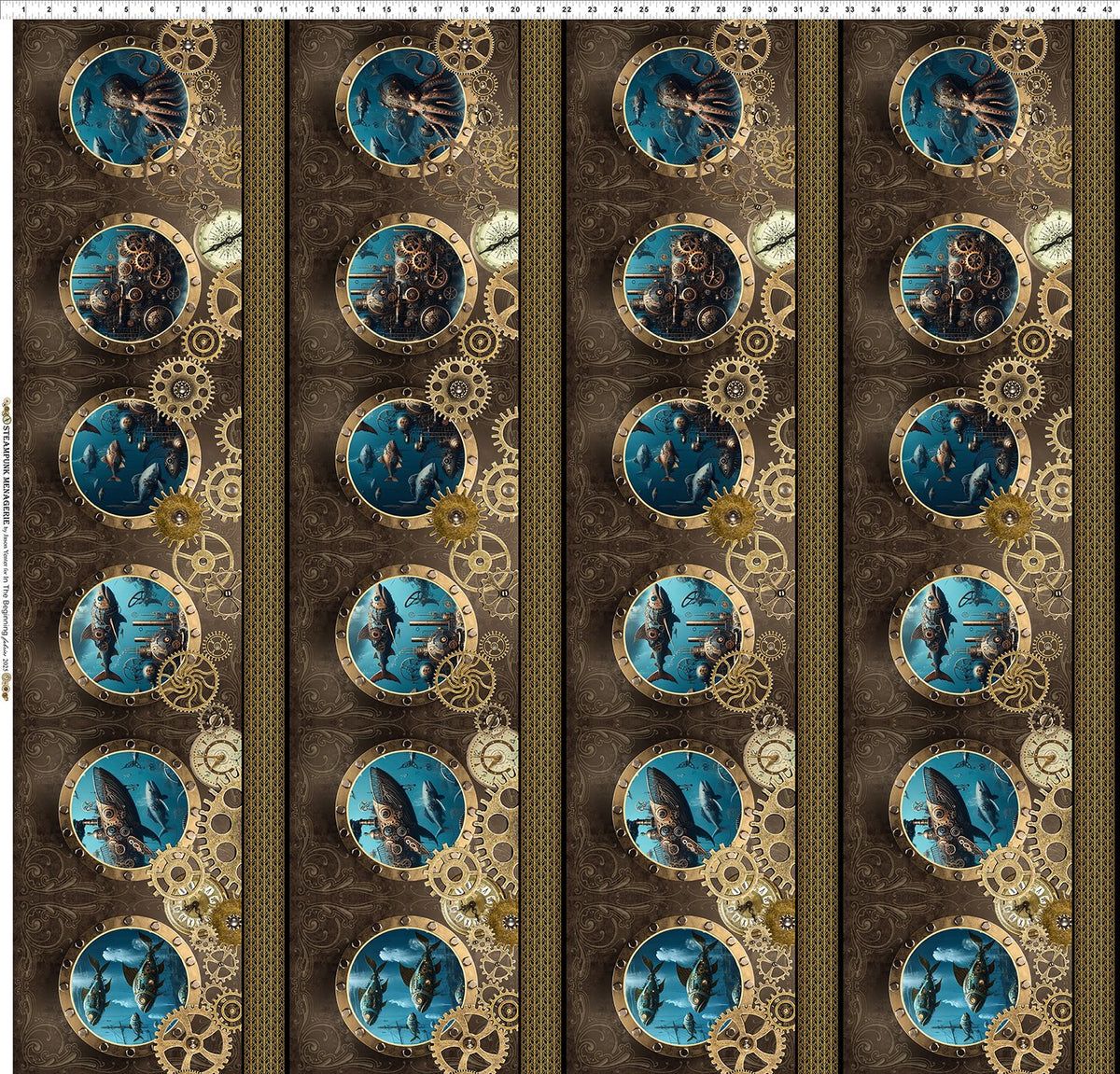 44" In The Beginning Fabrics -  Steampunk Menagerie  - "Border" -  100% Cotton